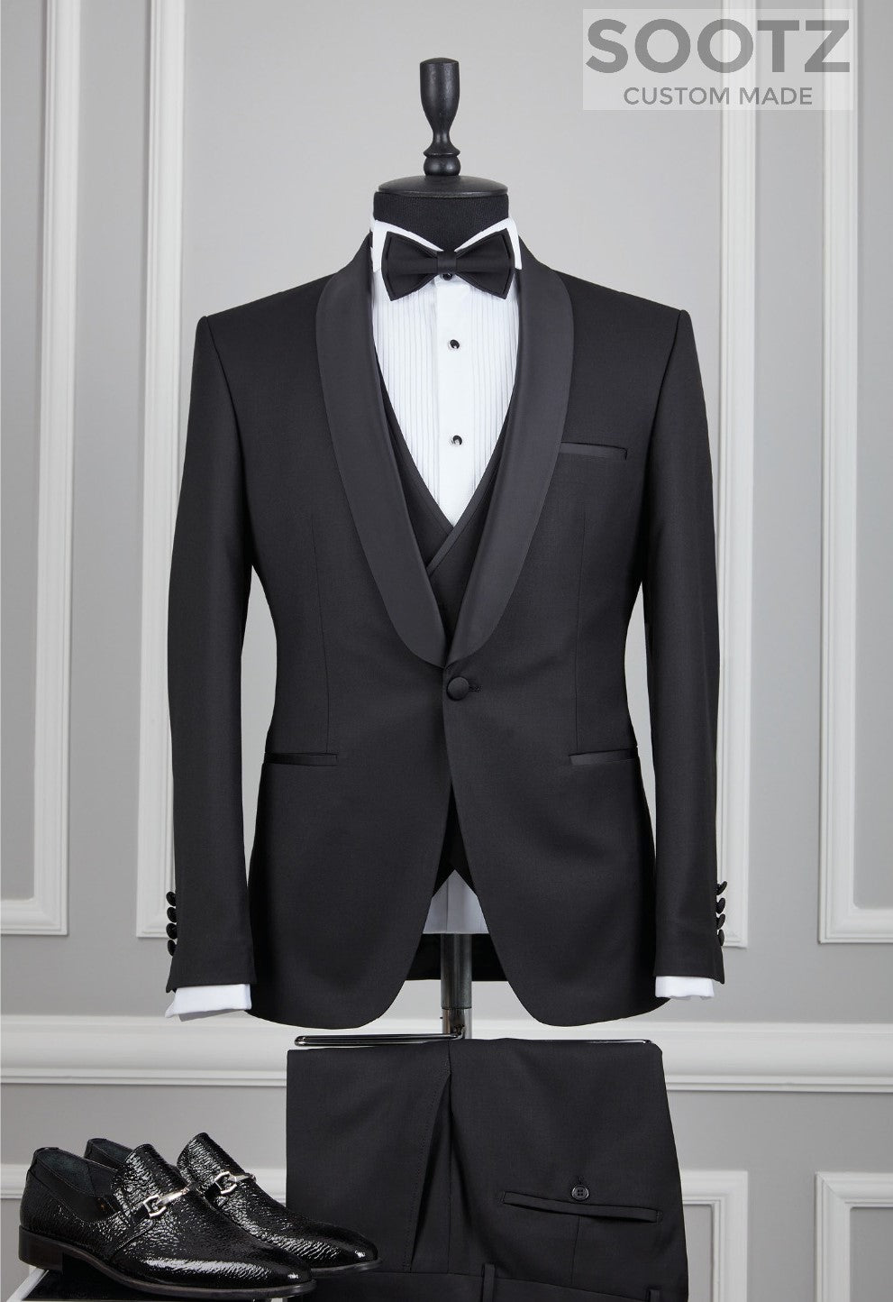 Black 3 Piece Tuxedo Set - Shawl Lapel Narrow