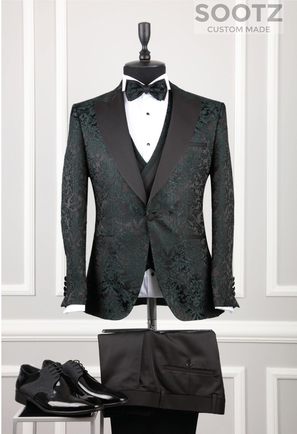 Hunter Green Pattern Tuxedo Set - Peak Lapel