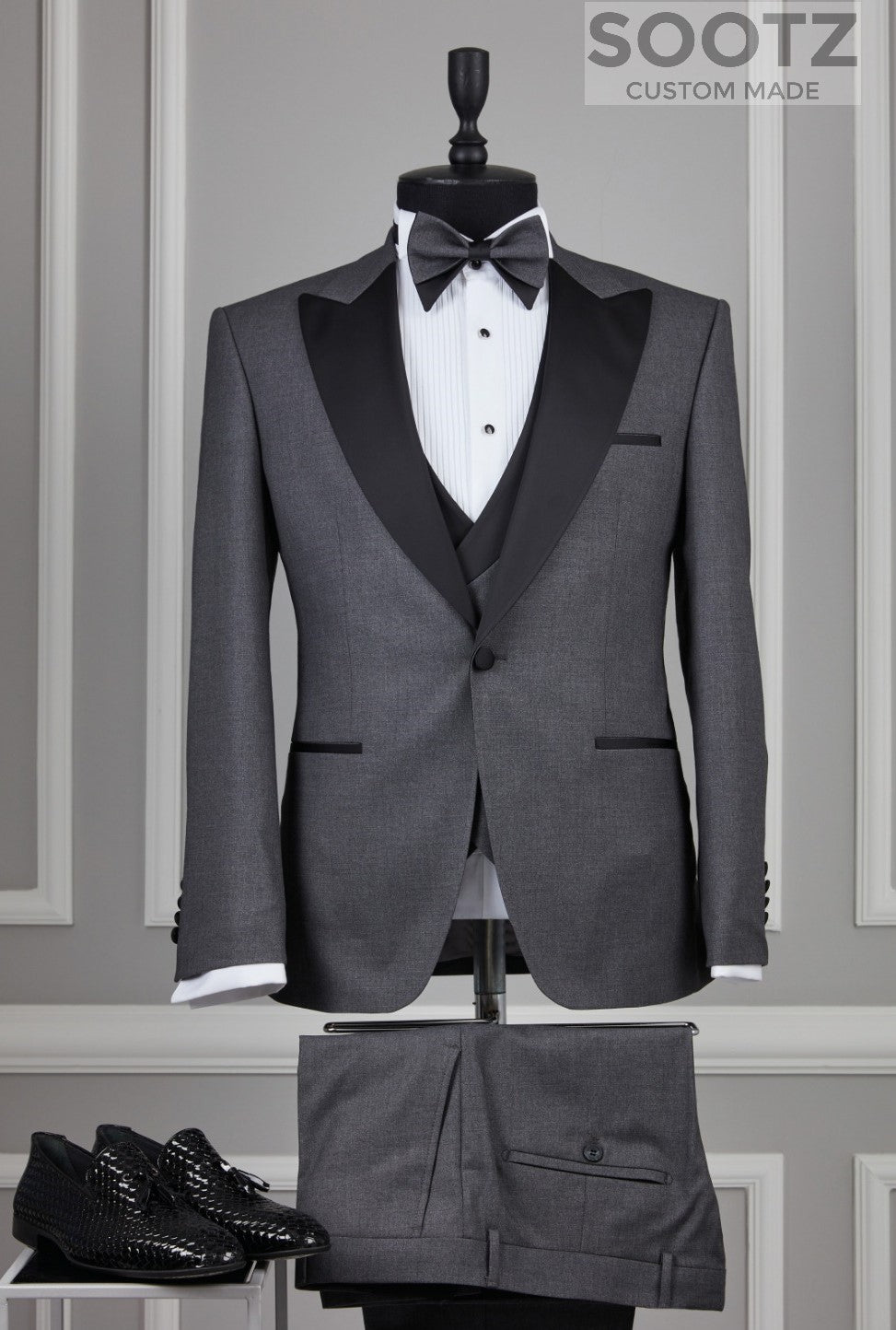 Grey 3 Piece Tuxedo Set - Peak Lapel