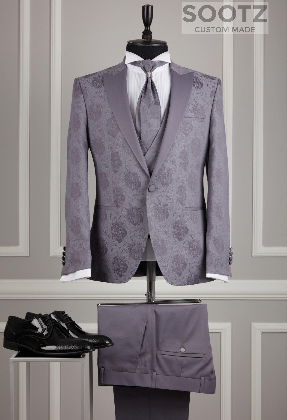 Lavendar Floral Tuxedo Set - Peak Lapel