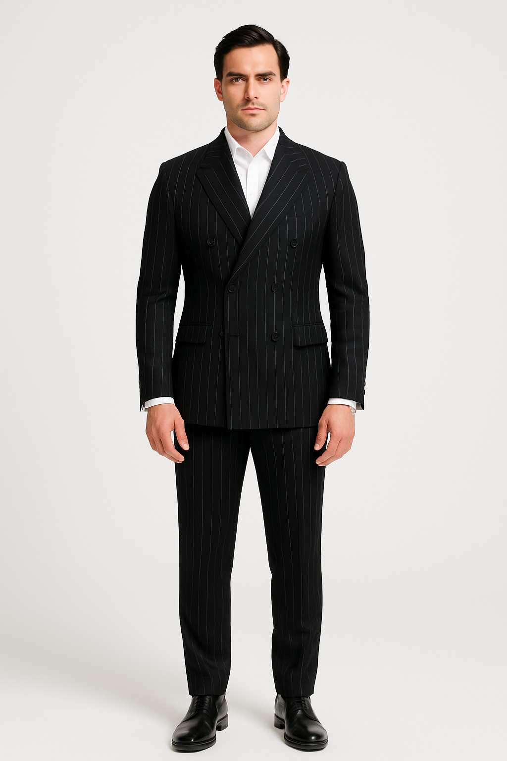 SOOTZ Black Pinstripe Double-Breasted Suit – Italian Wool