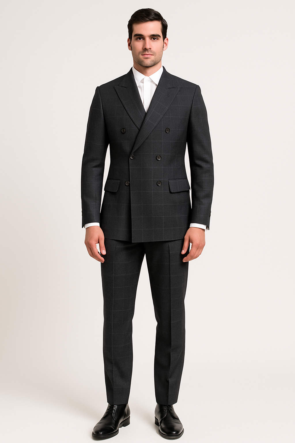 SOOTZ Charcoal Windowpane Double-Breasted Suit