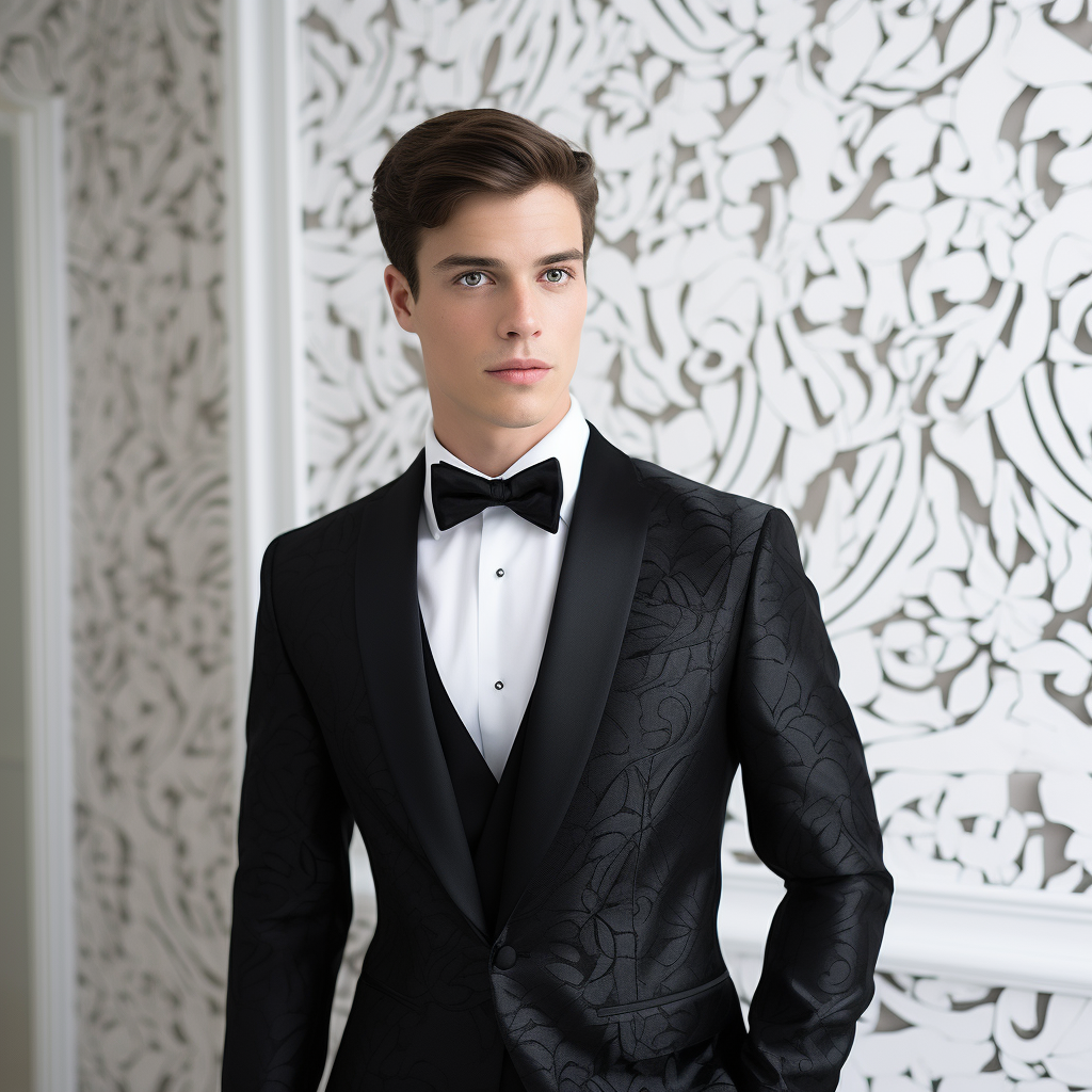 Black Jacquard Custom-Made Tuxedo in Luxurious Raw Silk