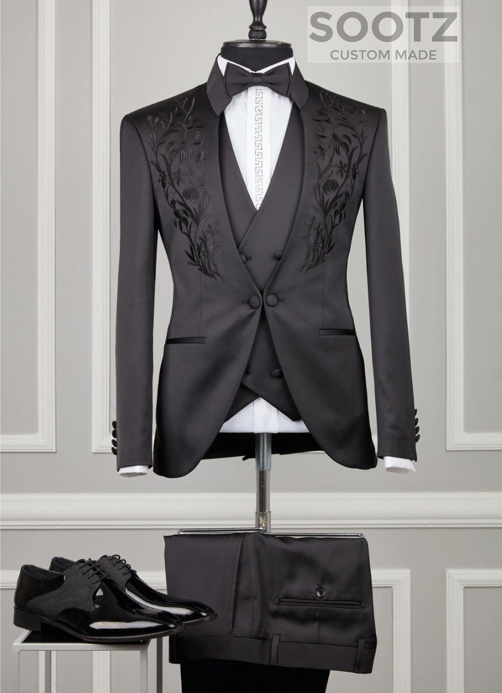 Black Mandarin Collar Suit Set