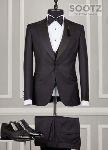 Black 3 Piece Tuxedo Set - Peak Lapel