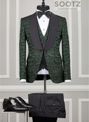 Hunter Green Floral Tuxedo Set - Shawl Lapel