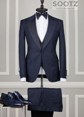 Navy 3 Piece Tuxedo Set - Matching Peak Lapel