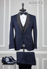 Navy 3 Piece Tuxedo Set - Shawl Lapel