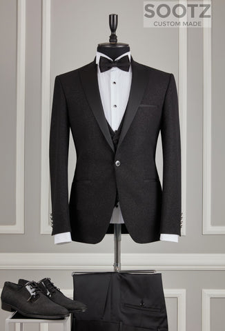 Black Textured Shine Tuxedo Set - Peak Lapel