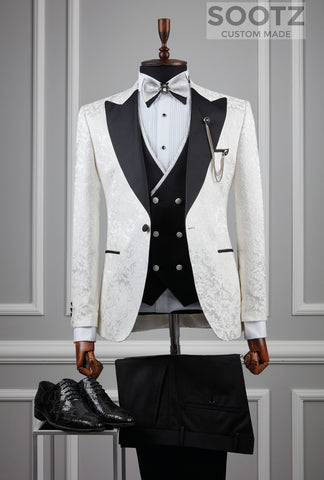 Black Diamond Tuxedo Set 3 Textured Shawl Lapel SOOTZ Clothing